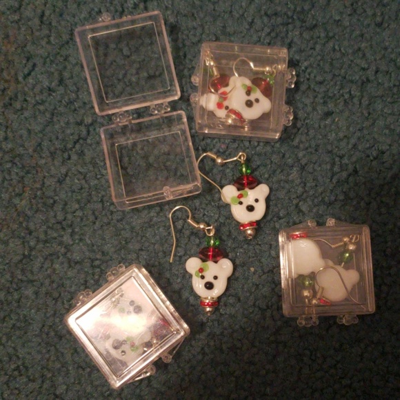 Homemade glass Polar Bear Earrings - Picture 2 of 2